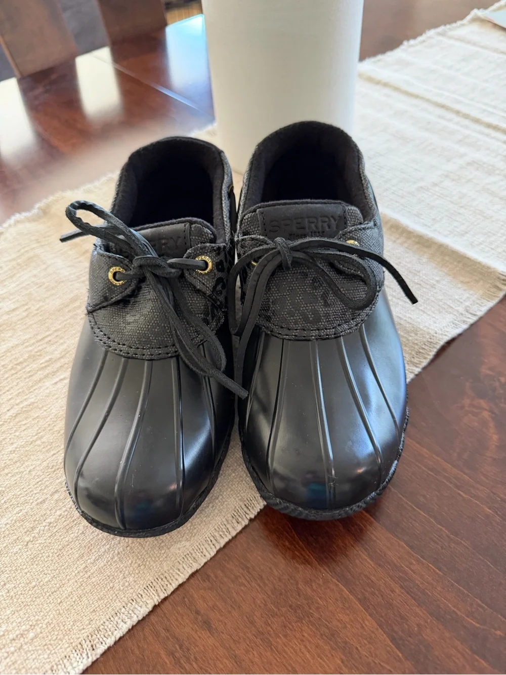 Sperry Women's Black Lace-Up Duck Rain Boots
